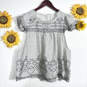 Anthropologie Black White Embroidered Ruffle Sleeveless Blouse Size XL